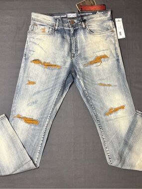 Jordan Craig Light Blue Distressed Slim Straight Jeans